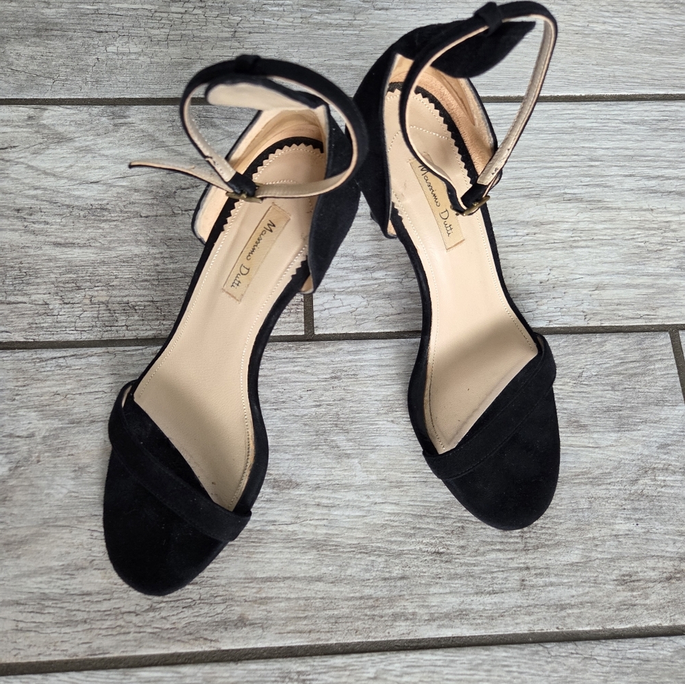 Massimo Dutti Black Suede Ankle‎ Strap Heels Sz 6 Stiletto Minimalist Elegant